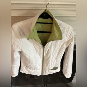 Thinsulate white lime green ski jacket